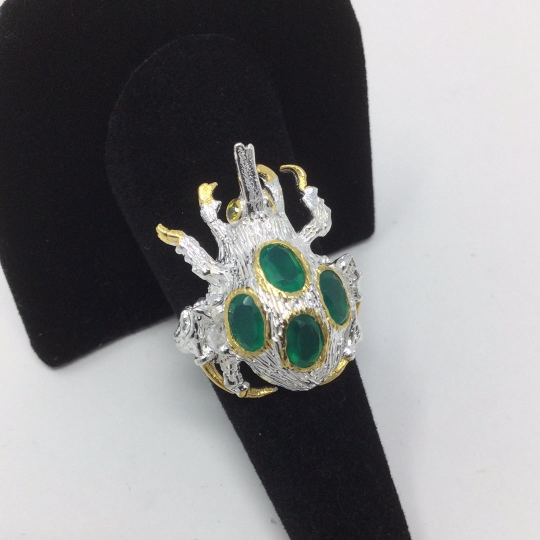 Don’t Bug Me, Genuine Faceted Green Onyx Ring