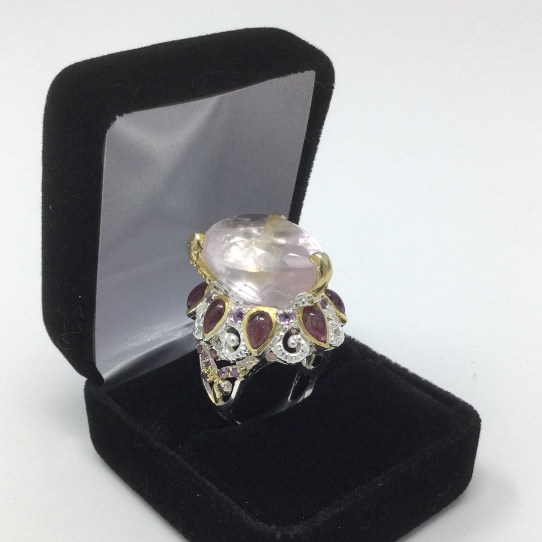 Divine Genuine Rose Quartz & Pink Tourmaline Ring