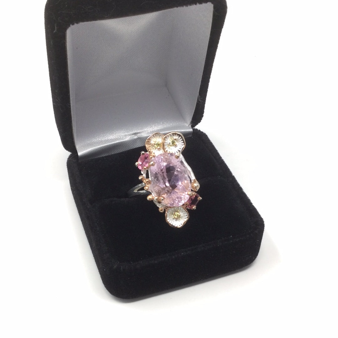 Genuine Kunzite & Tourmaline Ring