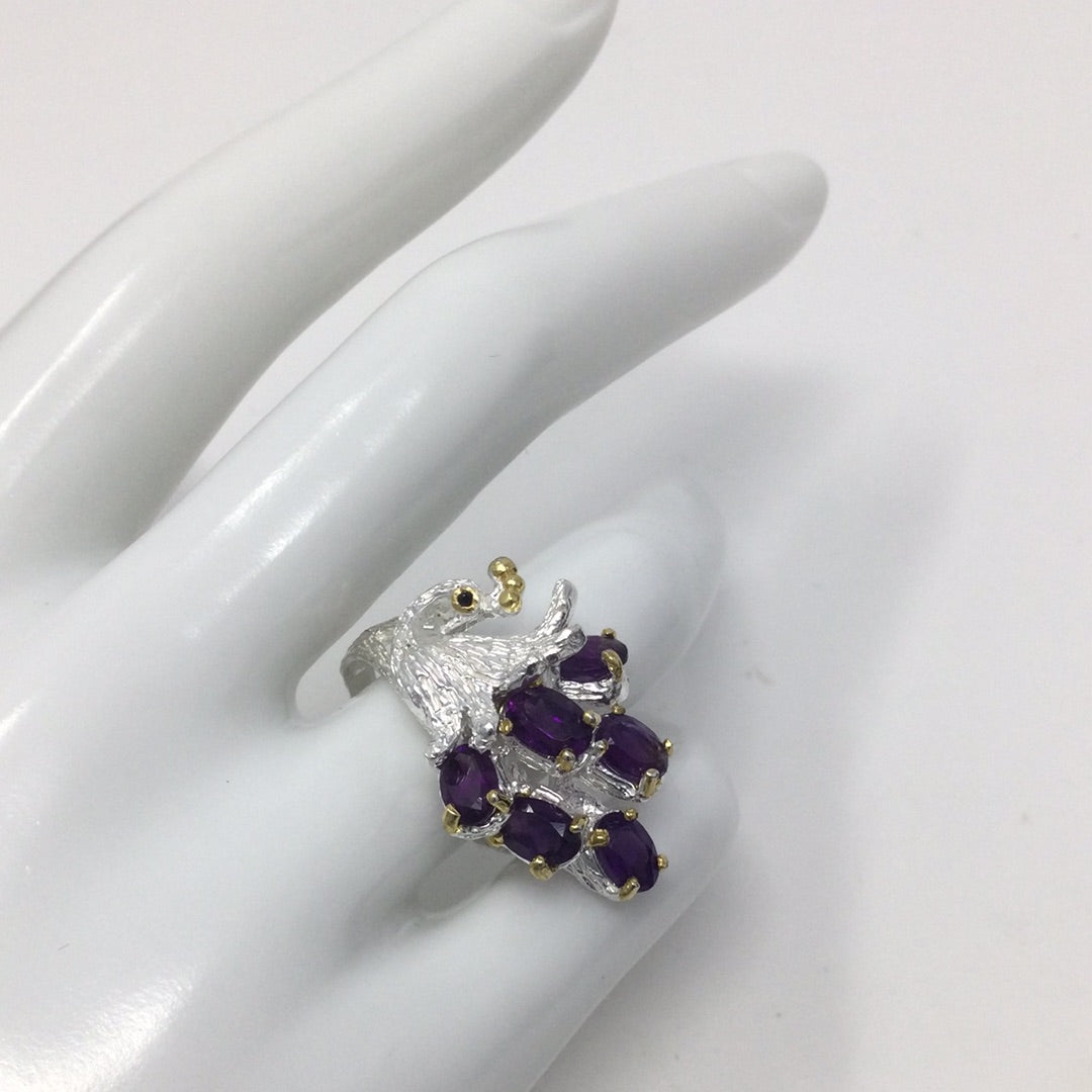 Genuine Amethyst Peacock Ring