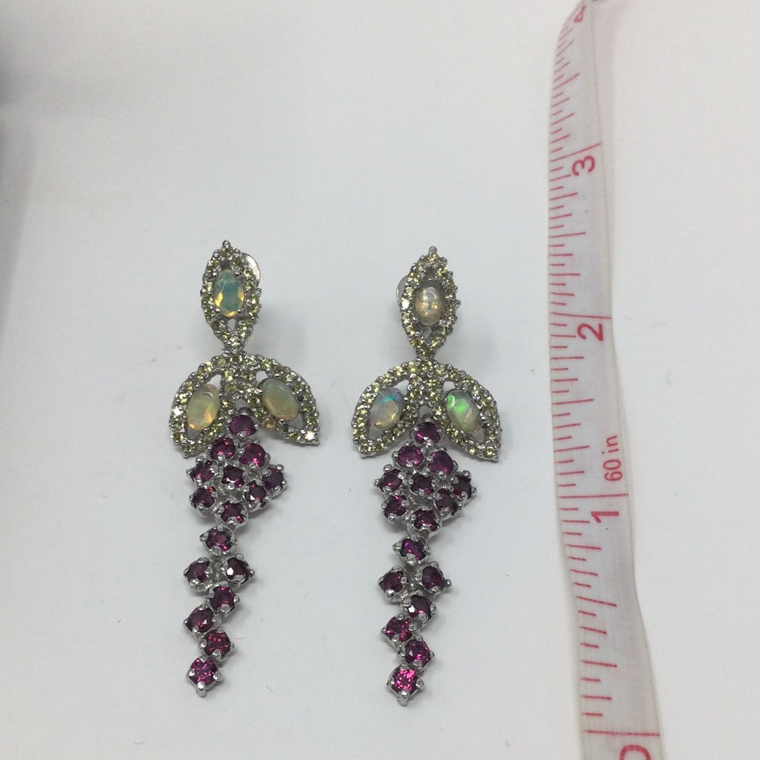 Genuine Opal, Garnet & Sapphire Earrings