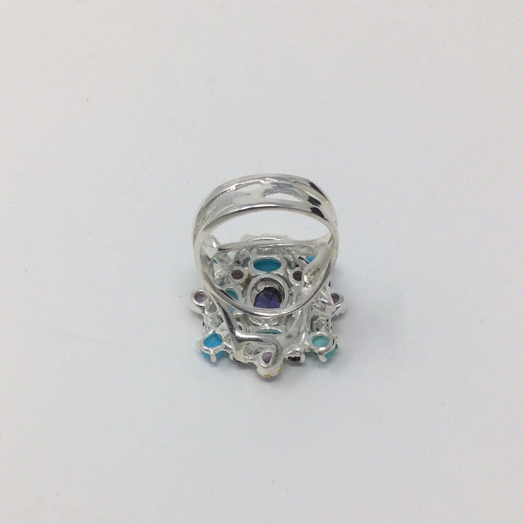 Special Unique Iolite & Turquoise Ring