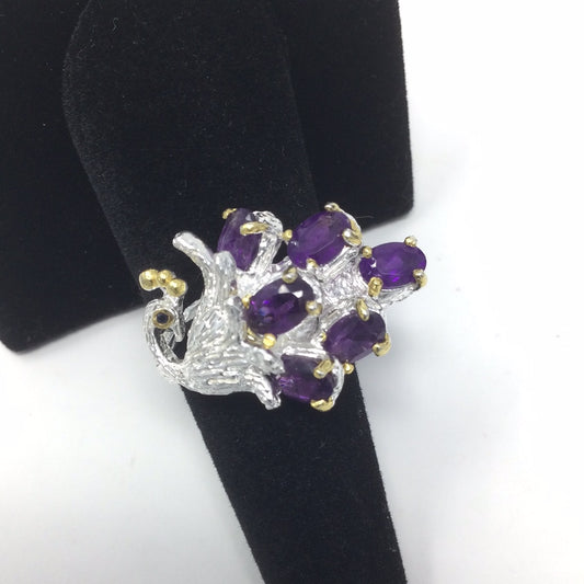 Genuine Amethyst Peacock Ring