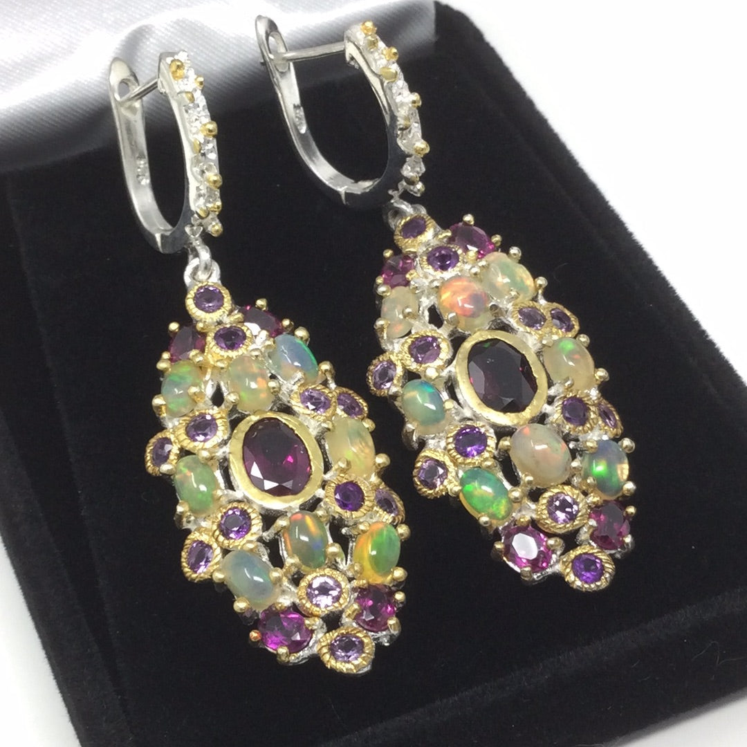 Bejeweled Garnet & Opal Earrings