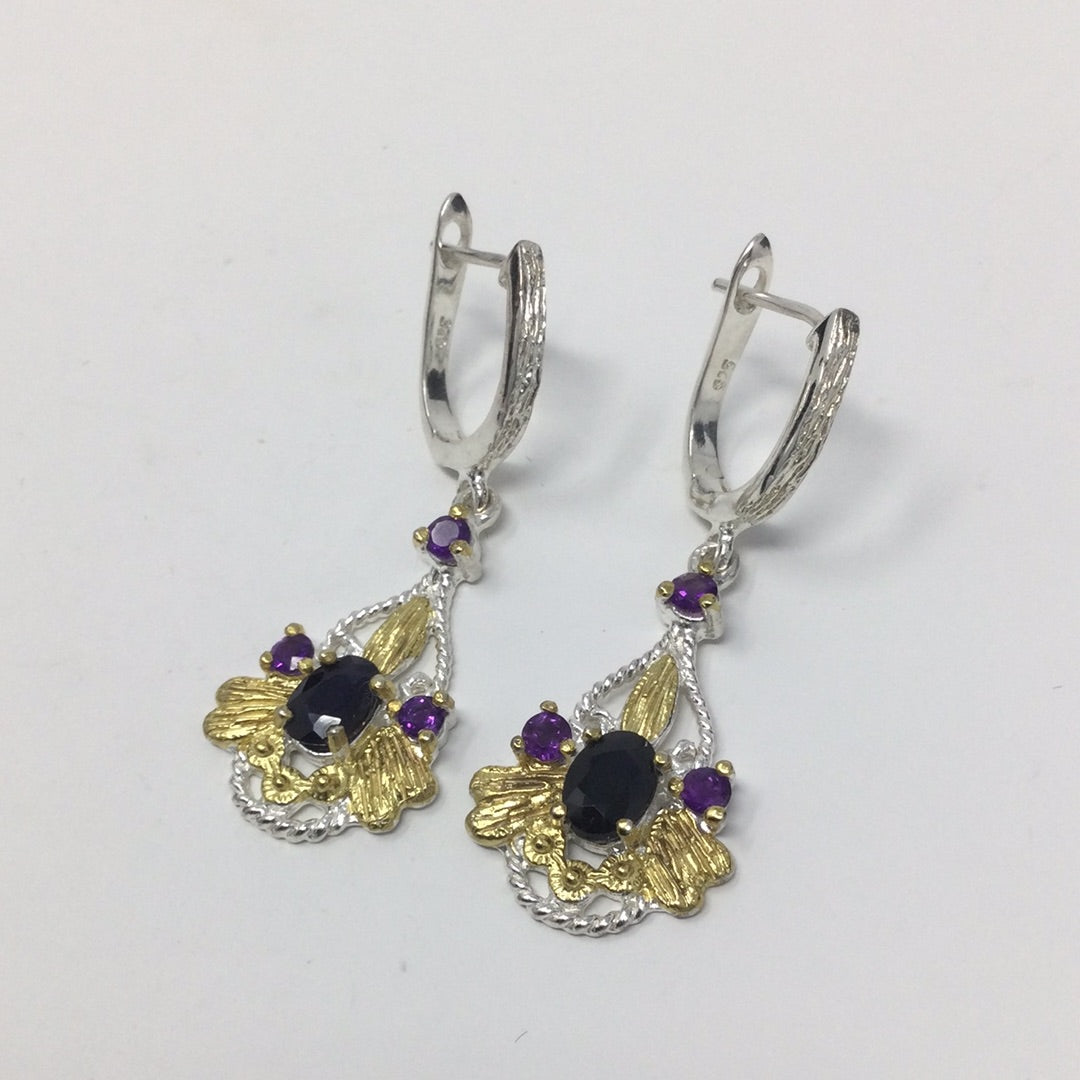 Genuine Sapphire & Amethyst Earrings