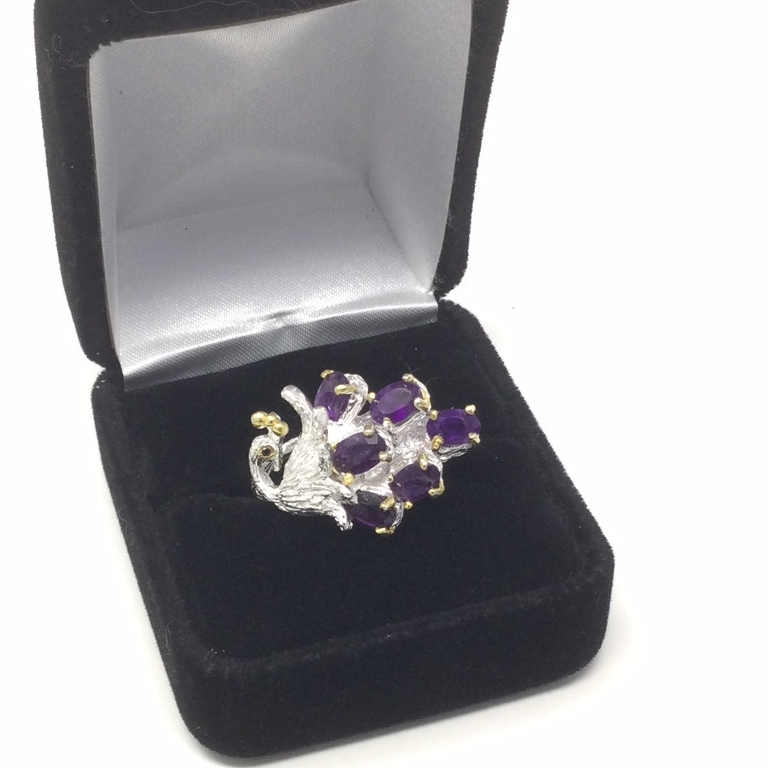 Genuine Amethyst Peacock Ring