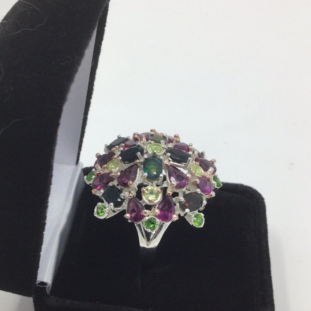 Genuine Black Opal Encrusted Gemstone Ring